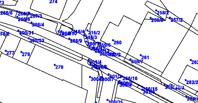 Parcela st. 266/14 v KÚ Blažovice, Katastrální mapa