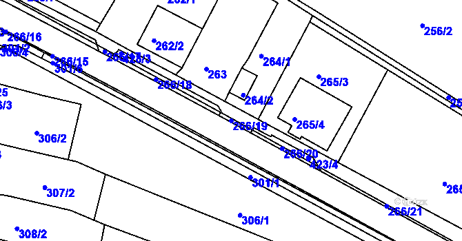 Parcela st. 266/19 v KÚ Blažovice, Katastrální mapa
