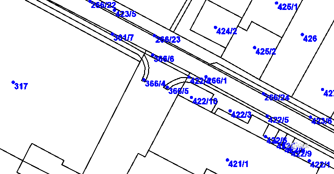 Parcela st. 366/5 v KÚ Blažovice, Katastrální mapa