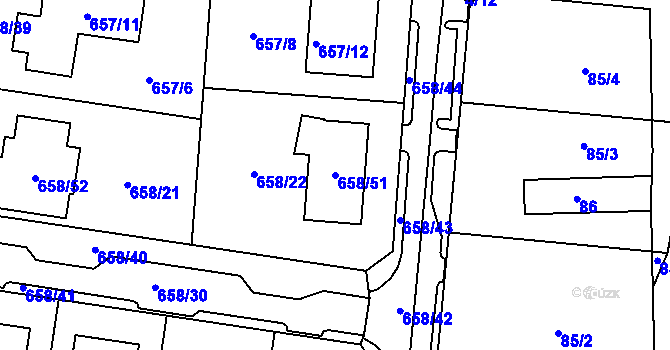 Parcela st. 658/51 v KÚ Blažovice, Katastrální mapa