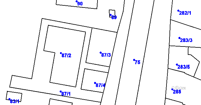 Parcela st. 87/3 v KÚ Blažovice, Katastrální mapa