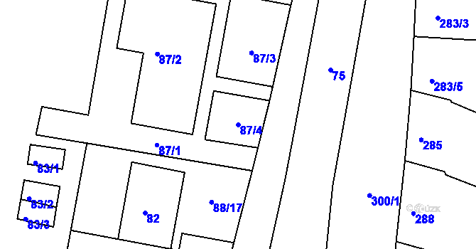 Parcela st. 87/4 v KÚ Blažovice, Katastrální mapa