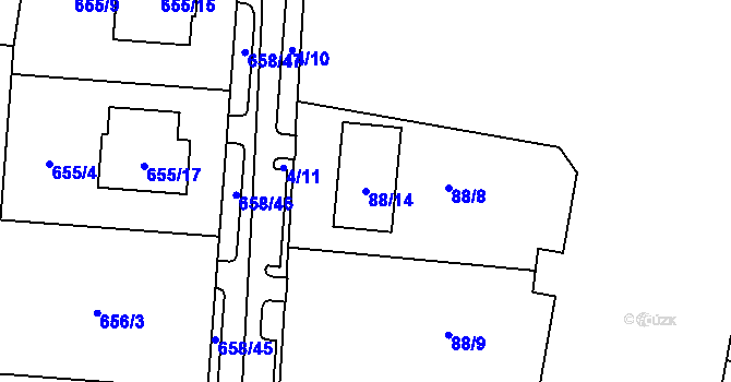 Parcela st. 88/14 v KÚ Blažovice, Katastrální mapa