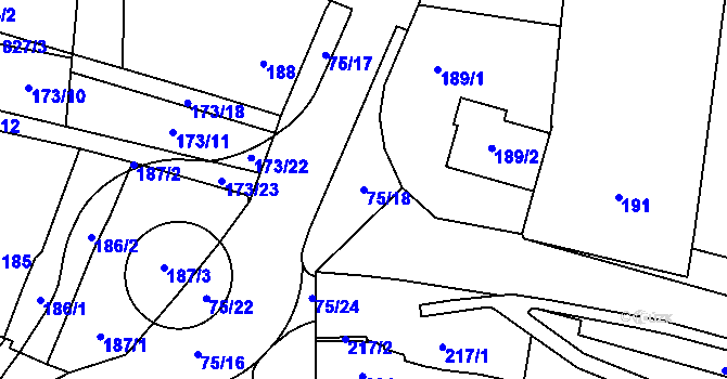Parcela st. 75/18 v KÚ Blažovice, Katastrální mapa