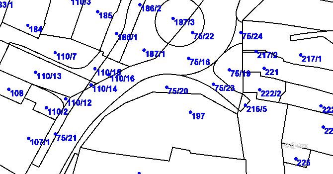 Parcela st. 75/20 v KÚ Blažovice, Katastrální mapa