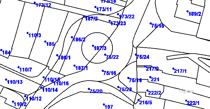 Parcela st. 75/22 v KÚ Blažovice, Katastrální mapa