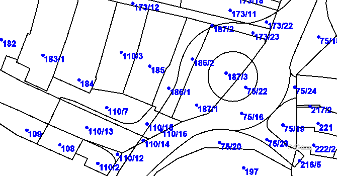 Parcela st. 186/1 v KÚ Blažovice, Katastrální mapa