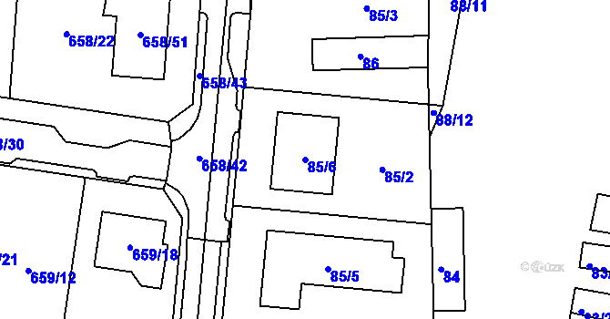 Parcela st. 85/6 v KÚ Blažovice, Katastrální mapa