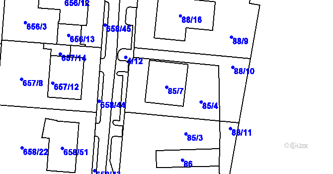 Parcela st. 85/7 v KÚ Blažovice, Katastrální mapa