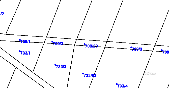Parcela st. 709/20 v KÚ Blažovice, Katastrální mapa