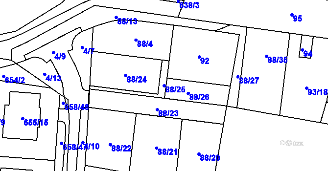 Parcela st. 88/25 v KÚ Blažovice, Katastrální mapa