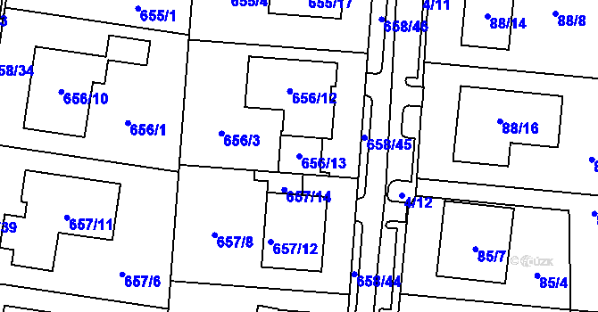 Parcela st. 656/13 v KÚ Blažovice, Katastrální mapa