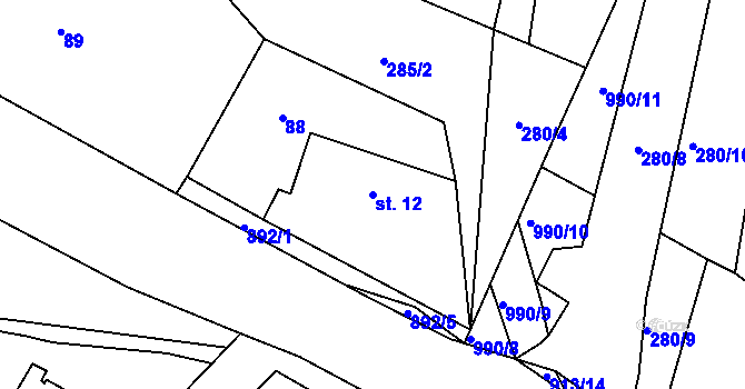 Parcela st. 12 v KÚ Blešno, Katastrální mapa