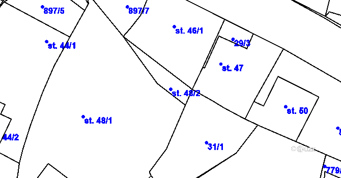 Parcela st. 48/2 v KÚ Blešno, Katastrální mapa