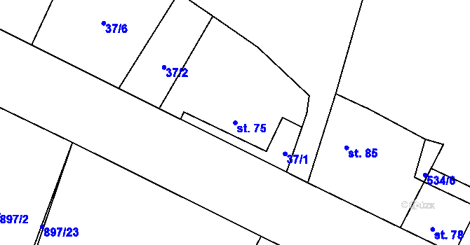 Parcela st. 75 v KÚ Blešno, Katastrální mapa