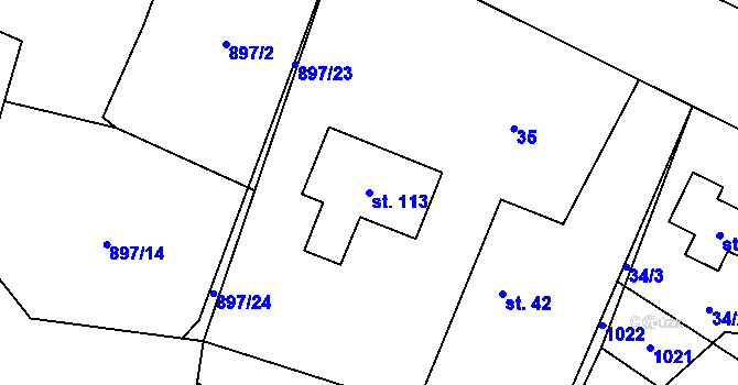 Parcela st. 113 v KÚ Blešno, Katastrální mapa