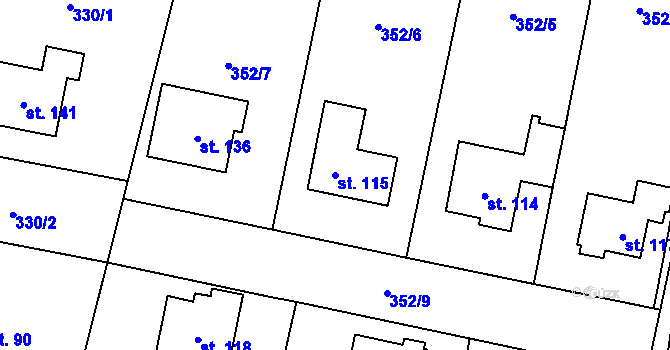 Parcela st. 115 v KÚ Blešno, Katastrální mapa