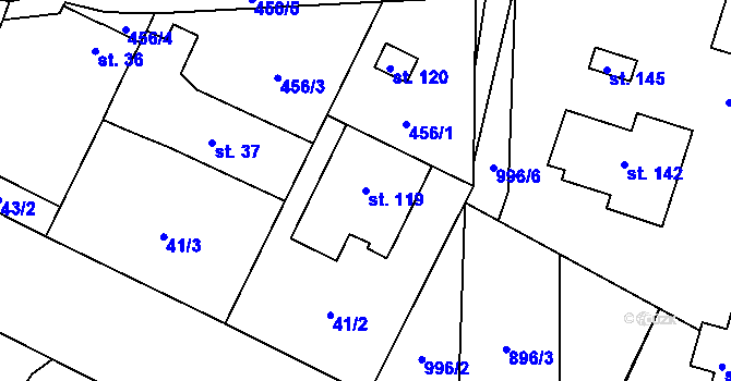 Parcela st. 119 v KÚ Blešno, Katastrální mapa