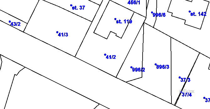 Parcela st. 41/2 v KÚ Blešno, Katastrální mapa