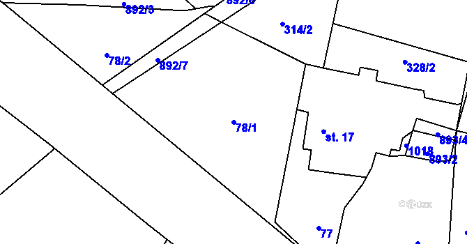 Parcela st. 78/1 v KÚ Blešno, Katastrální mapa