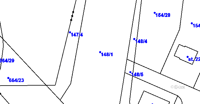 Parcela st. 148/1 v KÚ Blešno, Katastrální mapa