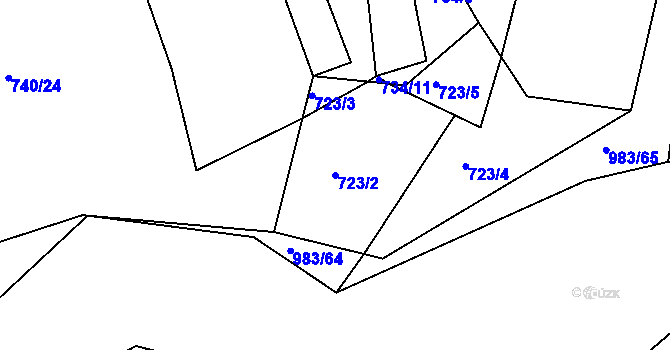 Parcela st. 723/2 v KÚ Blešno, Katastrální mapa