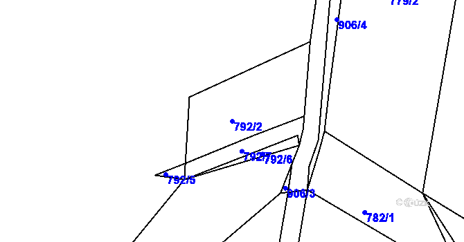 Parcela st. 792/2 v KÚ Blešno, Katastrální mapa