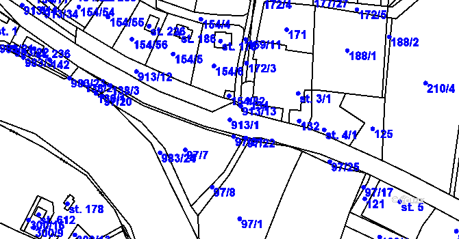 Parcela st. 913/1 v KÚ Blešno, Katastrální mapa