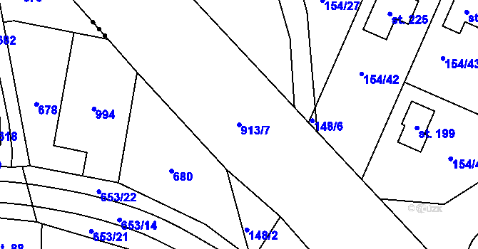 Parcela st. 913/7 v KÚ Blešno, Katastrální mapa