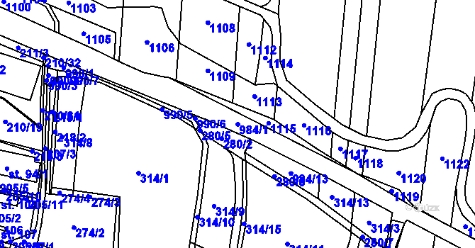 Parcela st. 984/1 v KÚ Blešno, Katastrální mapa