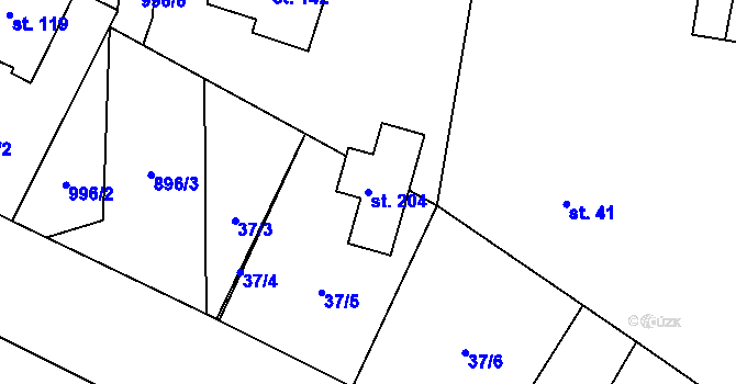 Parcela st. 204 v KÚ Blešno, Katastrální mapa