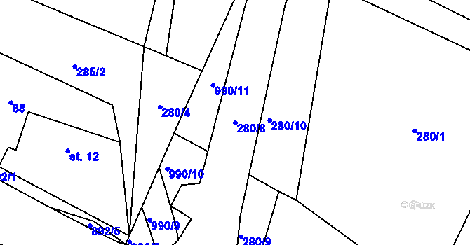 Parcela st. 280/8 v KÚ Blešno, Katastrální mapa