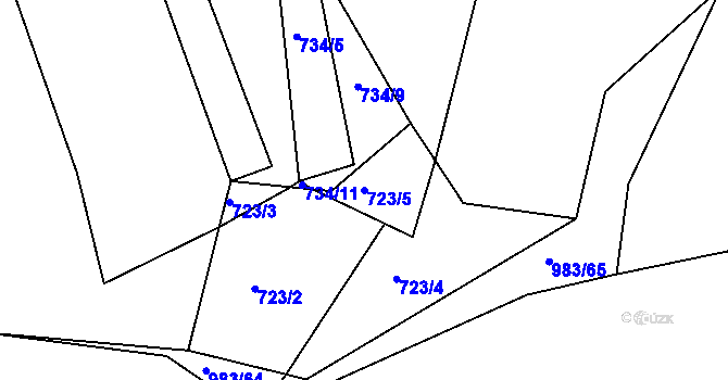 Parcela st. 723/5 v KÚ Blešno, Katastrální mapa