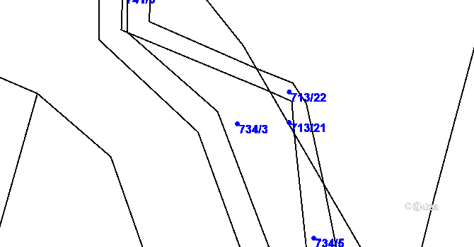 Parcela st. 734/3 v KÚ Blešno, Katastrální mapa