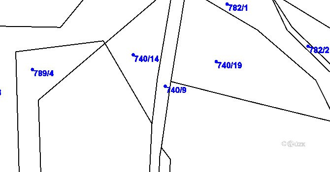 Parcela st. 740/9 v KÚ Blešno, Katastrální mapa