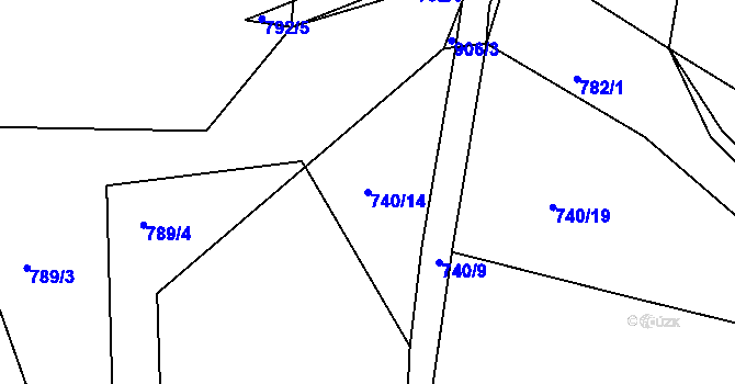Parcela st. 740/14 v KÚ Blešno, Katastrální mapa