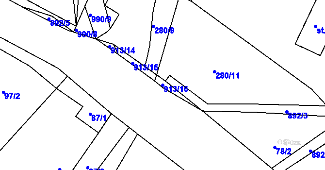 Parcela st. 913/16 v KÚ Blešno, Katastrální mapa