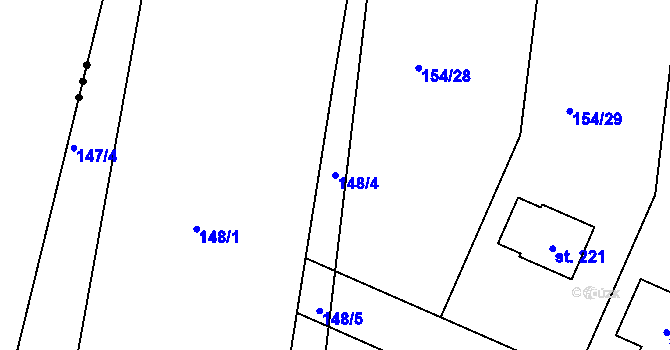 Parcela st. 148/4 v KÚ Blešno, Katastrální mapa