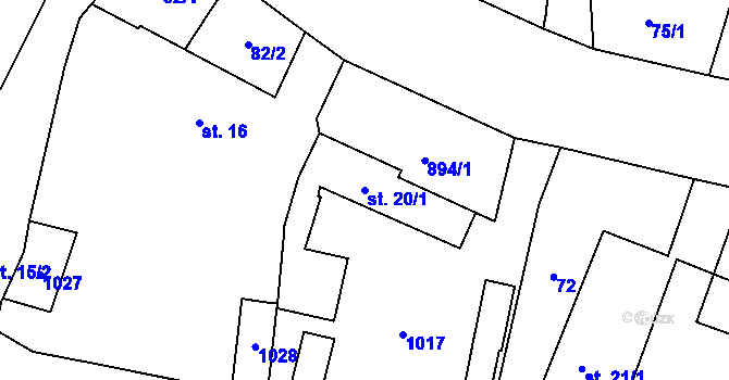 Parcela st. 20/1 v KÚ Blešno, Katastrální mapa
