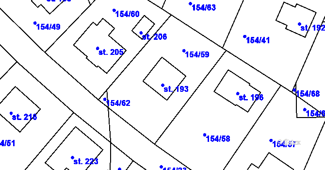 Parcela st. 193 v KÚ Blešno, Katastrální mapa