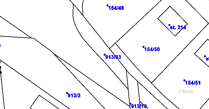 Parcela st. 913/33 v KÚ Blešno, Katastrální mapa