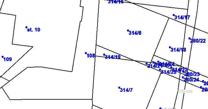 Parcela st. 314/19 v KÚ Blešno, Katastrální mapa