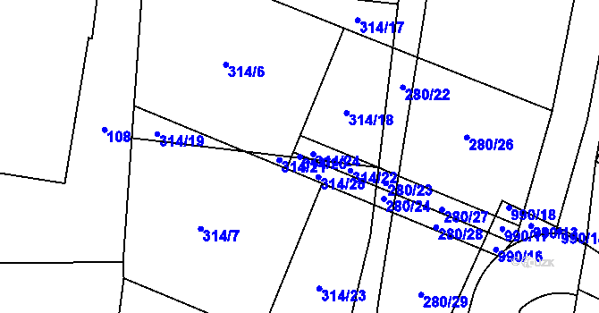 Parcela st. 314/20 v KÚ Blešno, Katastrální mapa