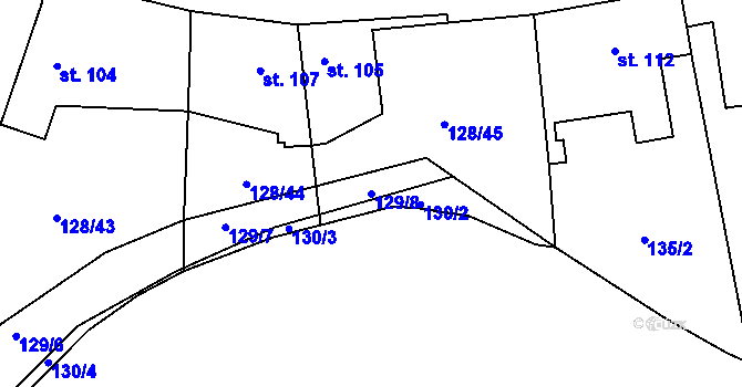 Parcela st. 129/8 v KÚ Blevice, Katastrální mapa