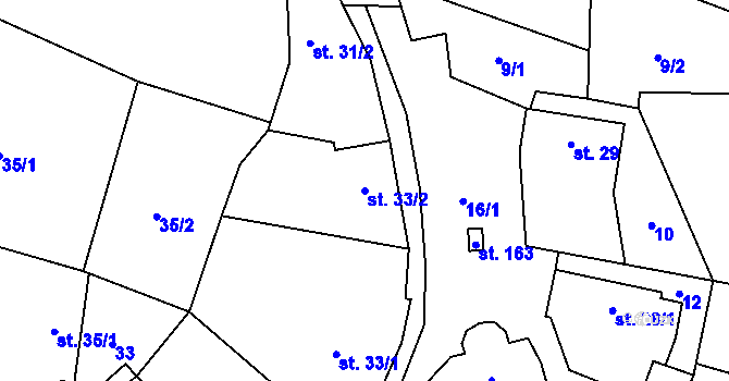 Parcela st. 33/2 v KÚ Blevice, Katastrální mapa