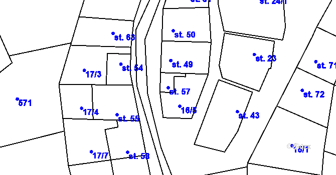 Parcela st. 57 v KÚ Blevice, Katastrální mapa
