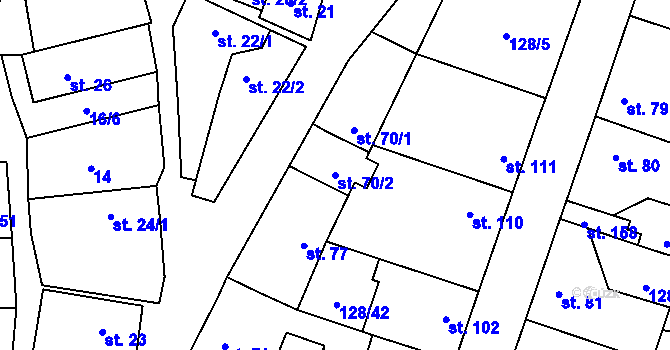 Parcela st. 70/2 v KÚ Blevice, Katastrální mapa