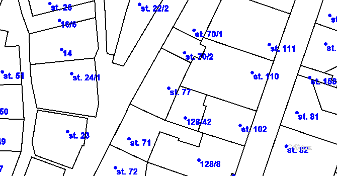 Parcela st. 77 v KÚ Blevice, Katastrální mapa