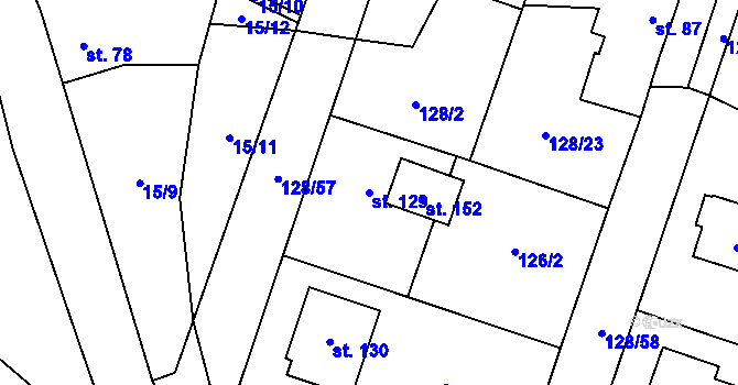 Parcela st. 129 v KÚ Blevice, Katastrální mapa