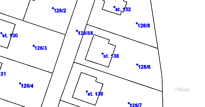 Parcela st. 138 v KÚ Blevice, Katastrální mapa